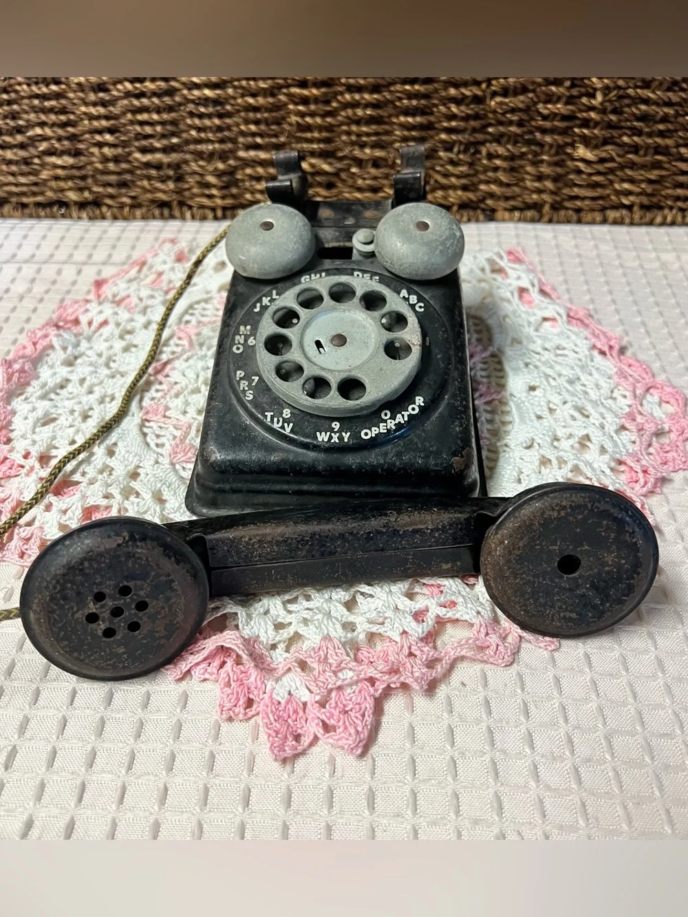 Vintage 1940s Steel Stamping Co. Black Metal Toy Rotary Telephone – Rare